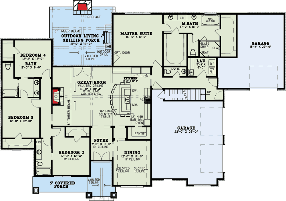 Plan 60699ND: European House Plan with Vaulted Great Room - 2661 Sq Ft - Floor Plan - Main Level - Craftsman, European, Southern