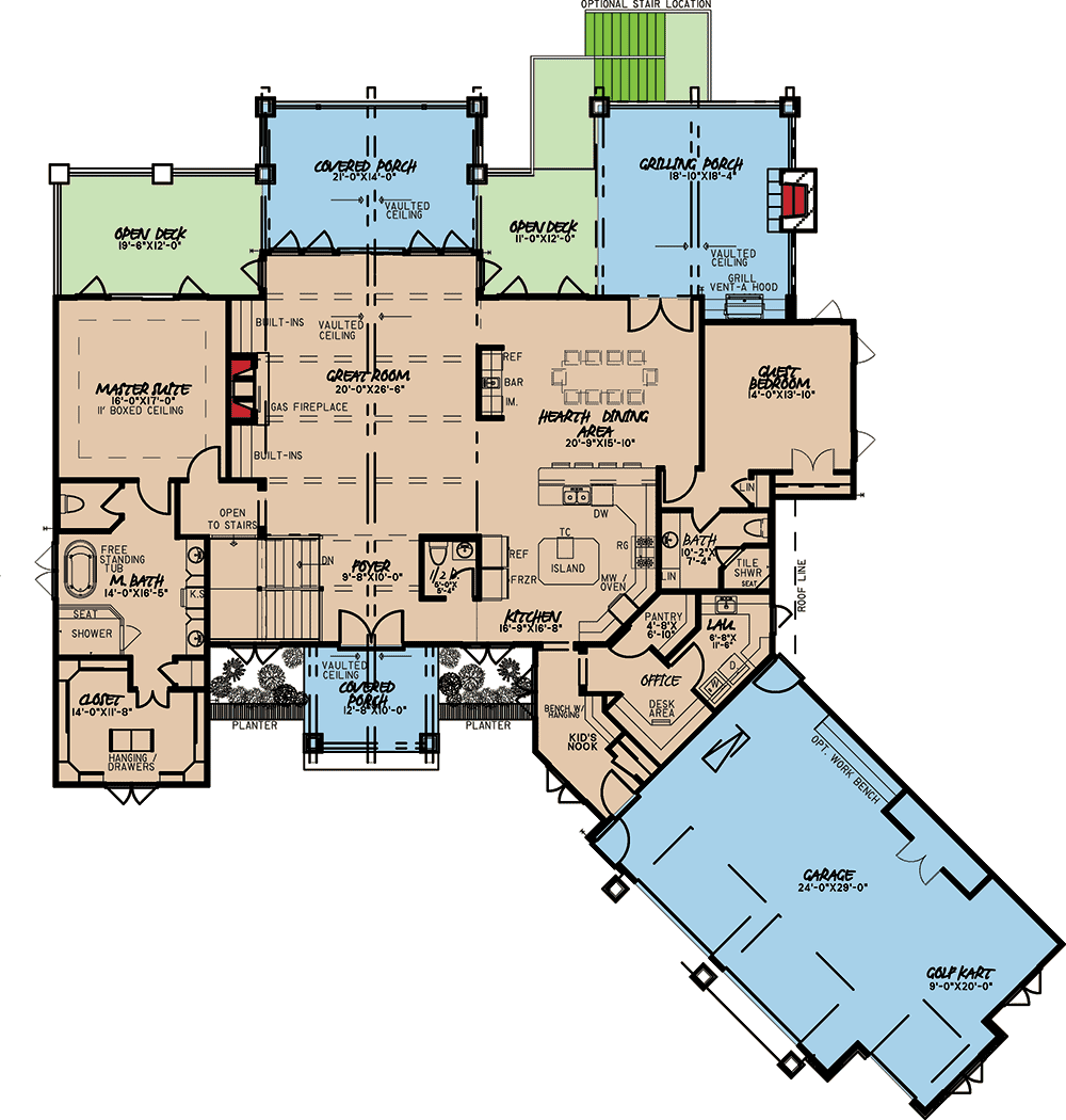 Plan 70534MK: Rustic House Plan with 4 Beds and a Bunk Room - 5054 Sq Ft - Floor Plan - Main Level - Craftsman, Mountain, Ranch, Rustic