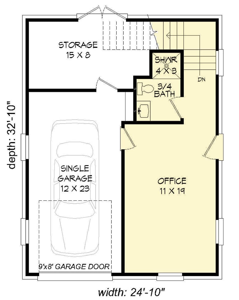 Plan 68447VR: Detached Garage With Rec Room And Office - Floor Plan - Main Level - Carriage