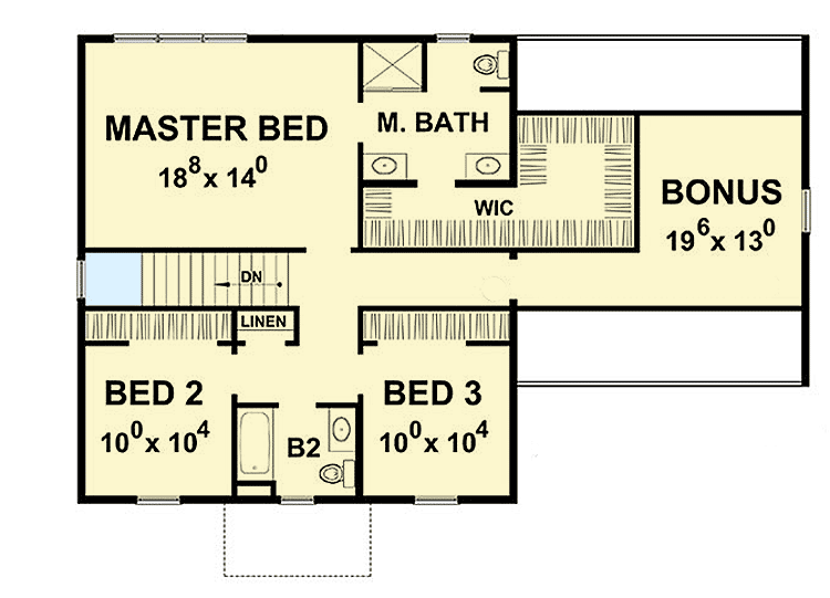 Plan 42395DB: Colonial House Plan with Bonus Space - Floor Plan - 2nd Floor - Colonial, Traditional
