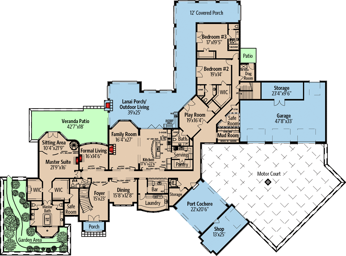 Plan 70535MK: Luxurious 5-Bedroom European Mansion House Plan - 8388 Sq Ft - Floor Plan - Main Level - European, Southern