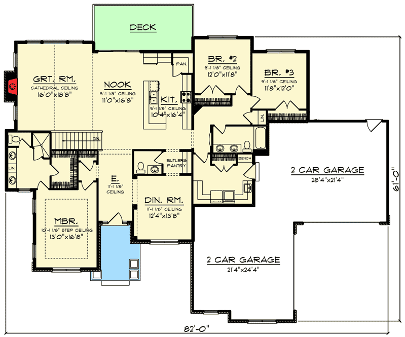 Plan 890020AH: 3 Bed Craftsman Ranch with Two Garages - Floor Plan - Main Level - Craftsman, Northwest, Ranch