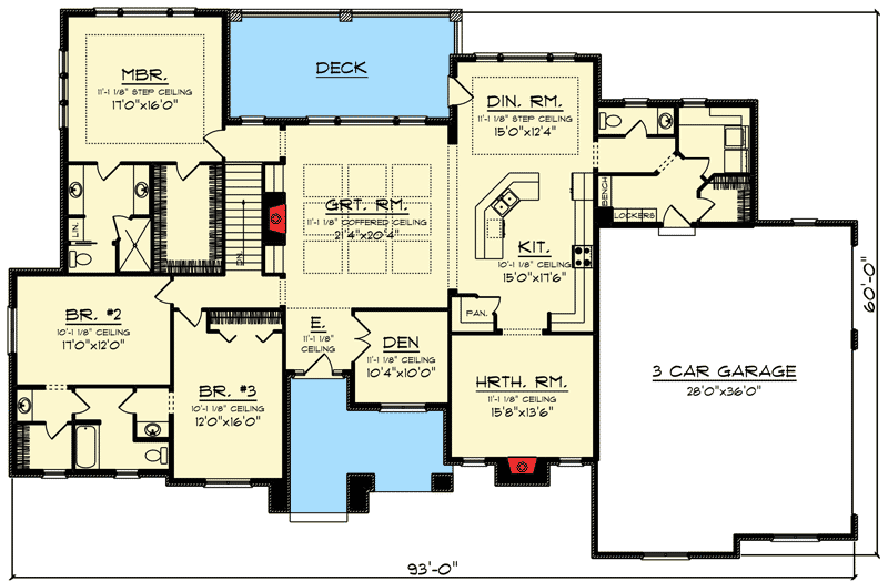 Plan 890027AH: One Story European House Plan - Floor Plan - Main Level - European, Ranch