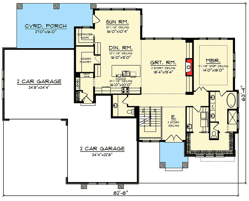Plan 890030AH: Prairie Style House Plan with Two-Story Ceilings - Floor Plan - Main Level - Contemporary, Mid Century Modern, Northwest, Prairie