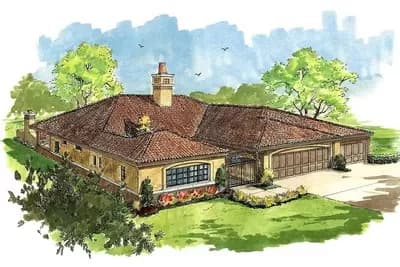 European-Style 3 Bedroom House Plan with Courtyard