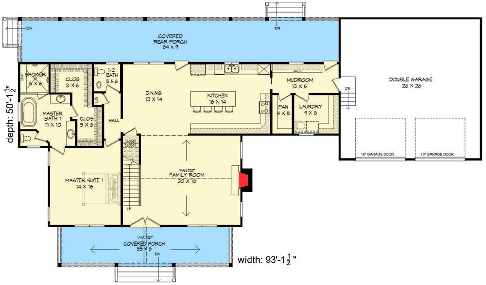 Plan 68458VR: Mountain Cottage with Attached 2-Car Garage - Floor Plan - Main Level - Cottage, Country, Mountain