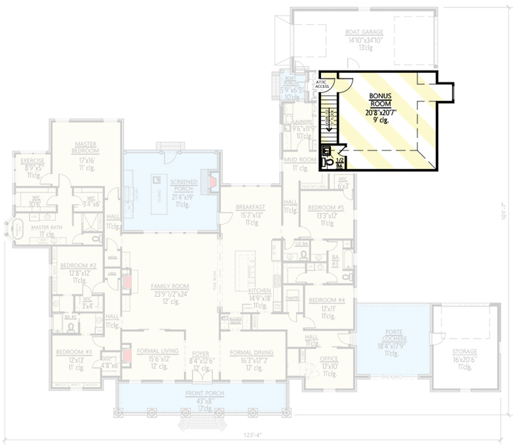 Plan 56413SM: Luxury Southern Home Plan with Boat Garage and Many Extras - 4443 Sq Ft - Floor Plan - Bonus - Acadian, Louisiana-Style, Southern