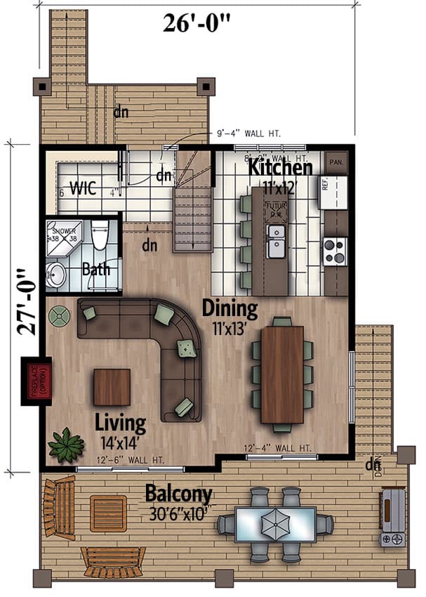 Plan 90282PD: Contemporary House Plan with Wrap-Around Balcony - Floor Plan - Main Level - Contemporary, Mid Century Modern, Modern, Mountain, Northwest