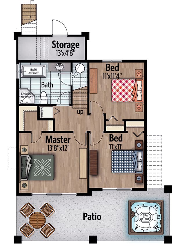 Plan 90282PD: Contemporary House Plan with Wrap-Around Balcony - Floor Plan - Lower Level - Contemporary, Mid Century Modern, Modern, Mountain, Northwest