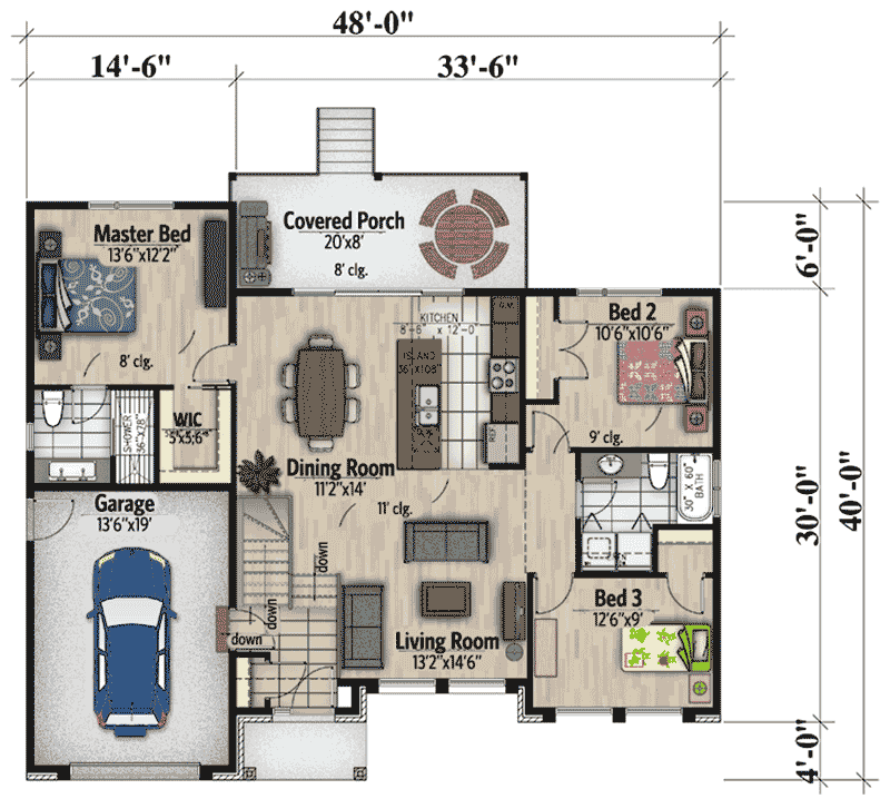 Plan 90286PD: Attractive Modern House Plan - 1282 Sq Ft - Floor Plan - Main Level - Contemporary, Mid Century Modern, Modern