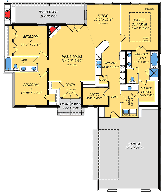 Plan 83888JW: Split Bedroom Southern House Plan - Floor Plan - Main Level - Southern, Traditional