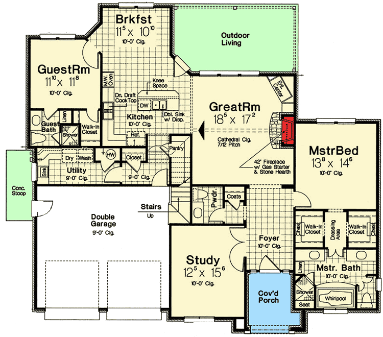 Plan 48532FM: French Country Cottage with Outdoor living - Floor Plan - Main Level - Cottage, European, French Country