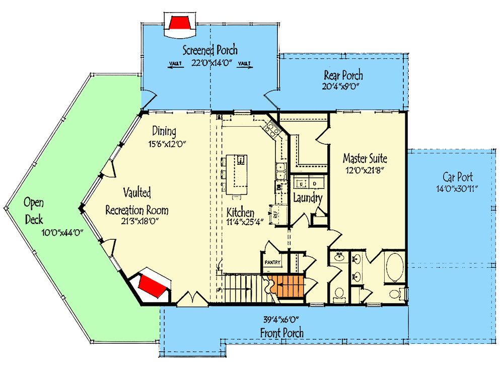 Plan 92378MX:  Mountain Cottage with Vaulted Interior - Floor Plan - Main Level - Cabin, Contemporary, Cottage, Mountain, Rustic, Vacation