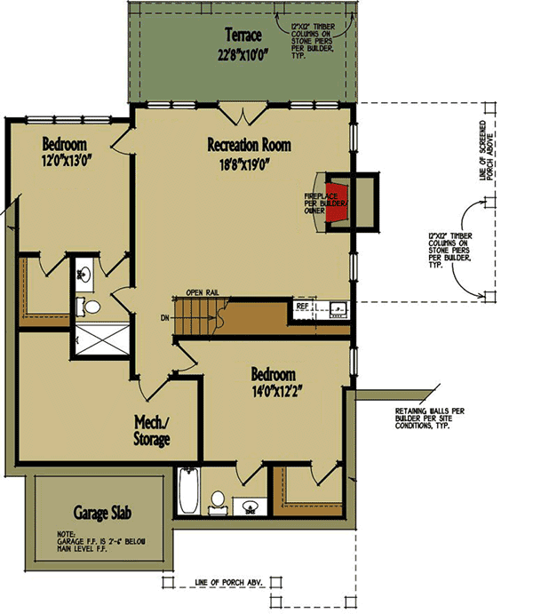 Plan 92379MX: 3 Bed Cottage Escape With Vaulted Ceilings - 2533 Sq Ft - Floor Plan - Lower Level - Cabin, Cottage, Country, Mountain, Rustic, Vacation