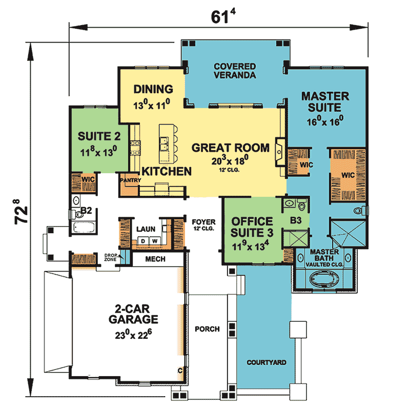 Plan 42397DB: Handsome One Level European House Plan - Floor Plan - Main Level - European, Traditional