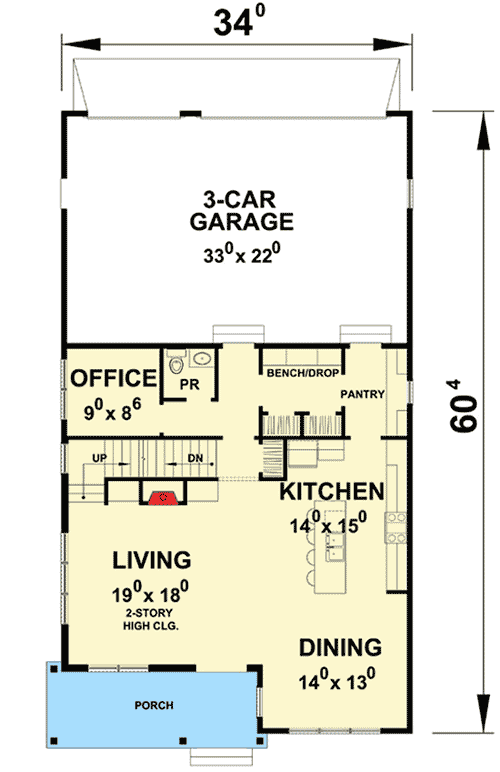 Plan 42400DB: Expandable House Plan with Alley-Entry Garage and Deck over Entry - Floor Plan - Main Level - Mid Century Modern, Modern, Northwest, Traditional