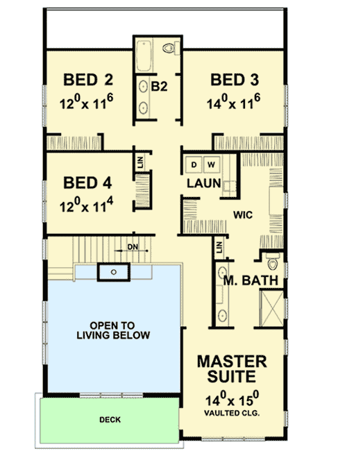 Plan 42400DB: Expandable House Plan with Alley-Entry Garage and Deck over Entry - Floor Plan - Second Level - Mid Century Modern, Modern, Northwest, Traditional