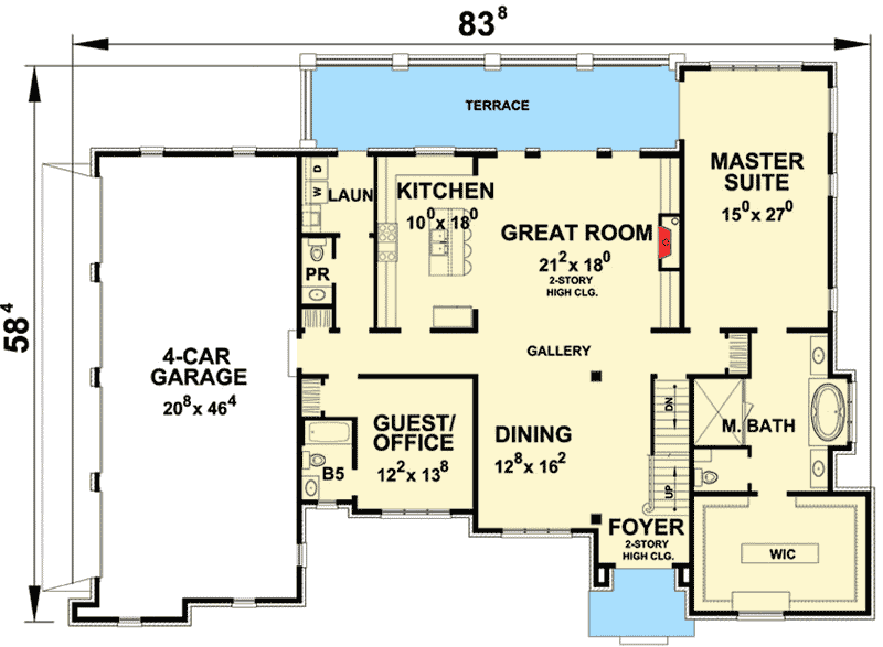 Plan 42402DB: Euro-style House Plan with 2-Story Great Room and Laundry Upstairs - Floor Plan - Main Level - European, French Country, Traditional