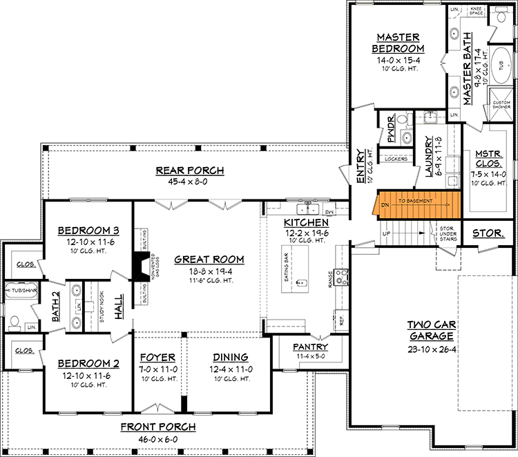 Plan 51758HZ: Three Bed Farmhouse with Optional Bonus Room  - Floor Plan - Basement Option Stair Location - Country, Farmhouse, Modern Farmhouse