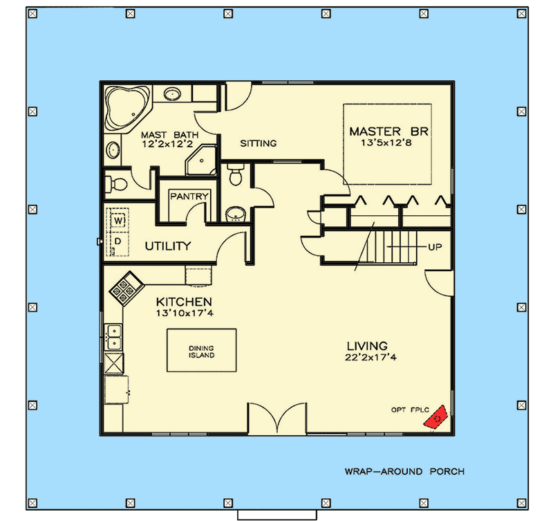 Plan 530000UKD: Florida Farmhouse with Wrap-Around Porch - Floor Plan - Main Level - Farmhouse, Florida-Style, Southern