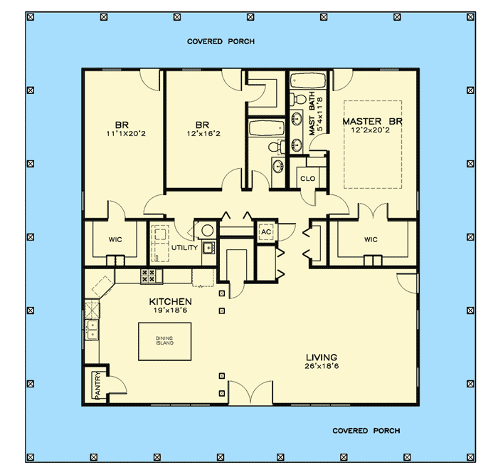 Plan 530003UKD: Florida House Plan with Wrap-Around Porch - Floor Plan - Main Level - Florida-Style, Southern