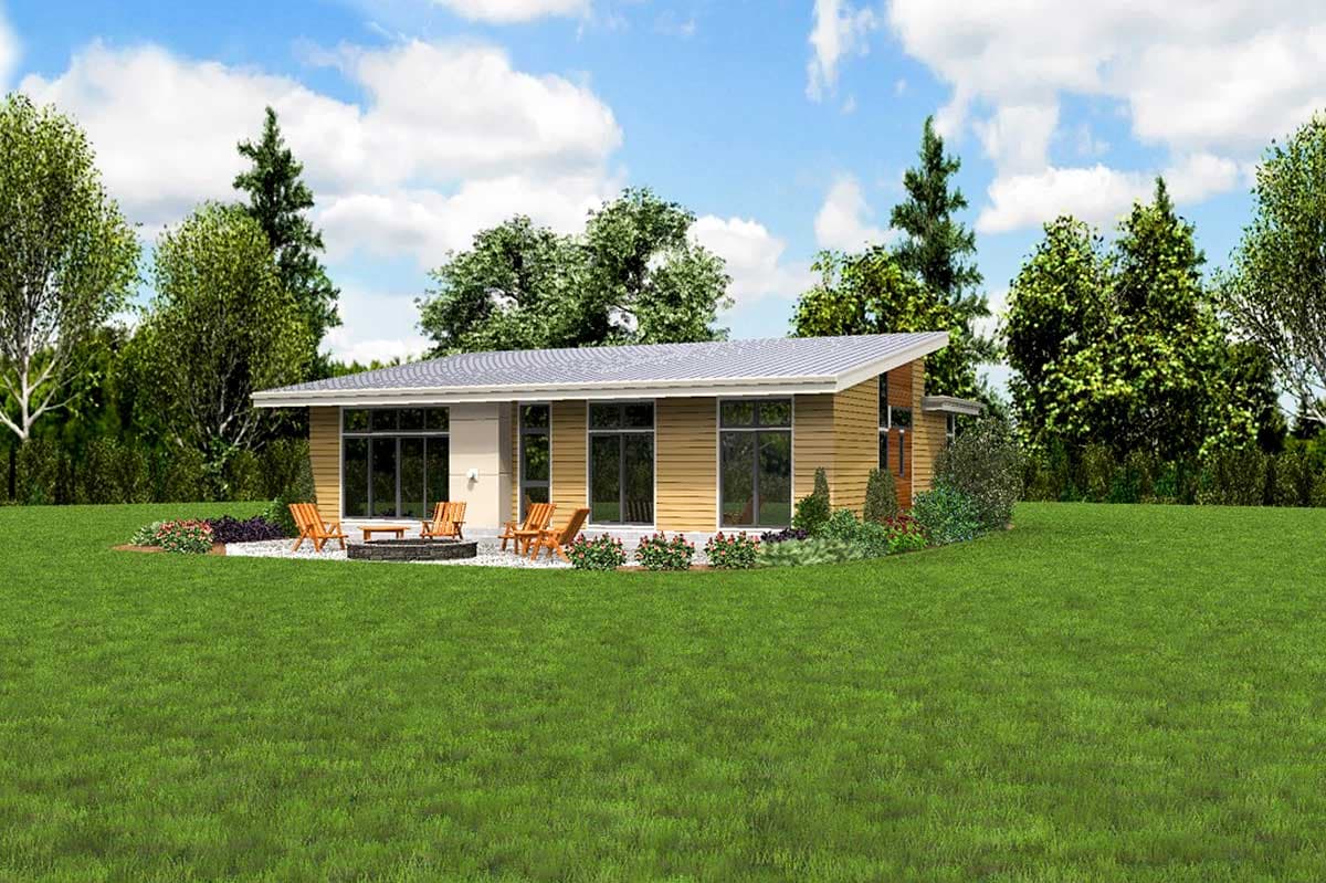 Plan 69637AM: Modern House Plan with Vaulted Ceilings and Transoms - 1624 Sq Ft - Image #6 - Contemporary, Mid Century Modern, Modern