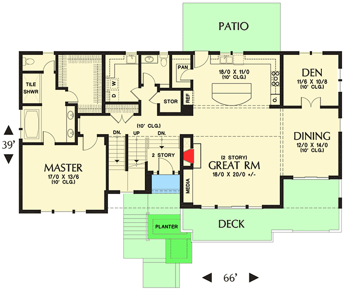Plan 69649AM: Northwest House Plan with Drive-Under Garage - Floor Plan - Main Level - Northwest