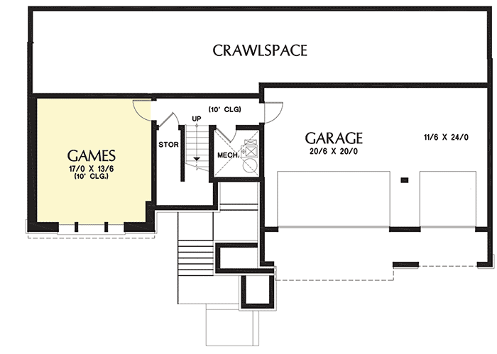 Plan 69649AM: Northwest House Plan with Drive-Under Garage - Floor Plan - Lower Level - Northwest