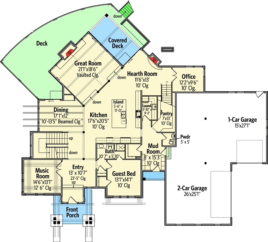Plan 95031RW: Unique Craftsman House Plan with Sunken Great Room - Floor Plan - Main Level - Craftsman, Mountain, Northwest, Rustic