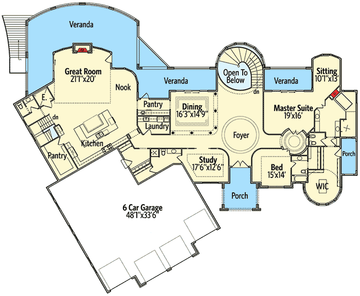 Plan 95037RW: European Lodge Manor - Floor Plan - Main Level - European, Rustic