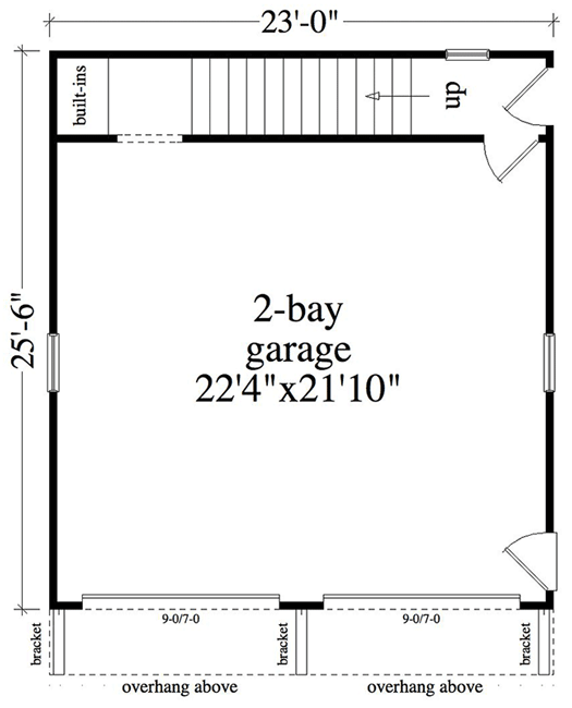 Plan 29887RL: Snazzy-Looking 610 Sq Ft 2-Car Garage with 507 Sq Ft Apartment Above - Floor Plan - Main Level - Carriage, Vacation