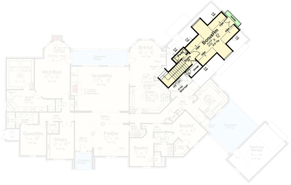 Plan 48537FM: Grand French Country House Plan with Bonus Over Garage - Floor Plan - Bonus - European, French Country