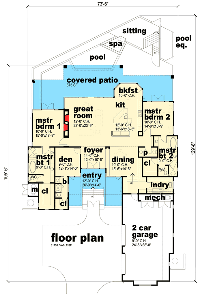Plan 450003ESP: Exclusive Sleek Contemporary House Plan with 2 Master Suites - Floor Plan - Main Level - Contemporary, Mid Century Modern, Modern, Southwest