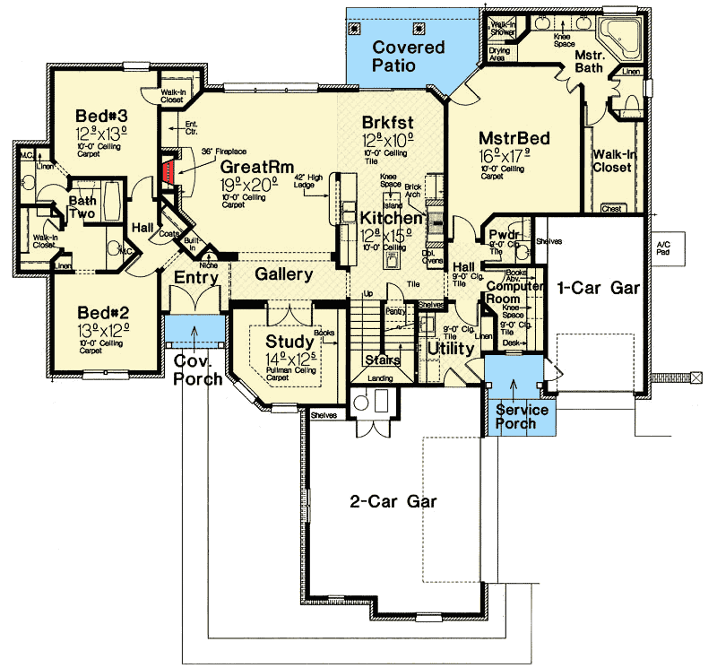 Plan 48542FM: Three Bed French Country with Optional Bonus Room - Floor Plan - Main Level - European, French Country