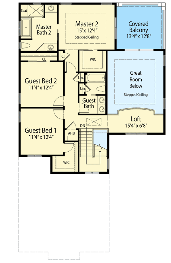 Plan 33191ZRX: 2-Story 4 Bedroom House Plan with Options - Floor Plan - 2nd Floor - European, French Country, Mediterranean