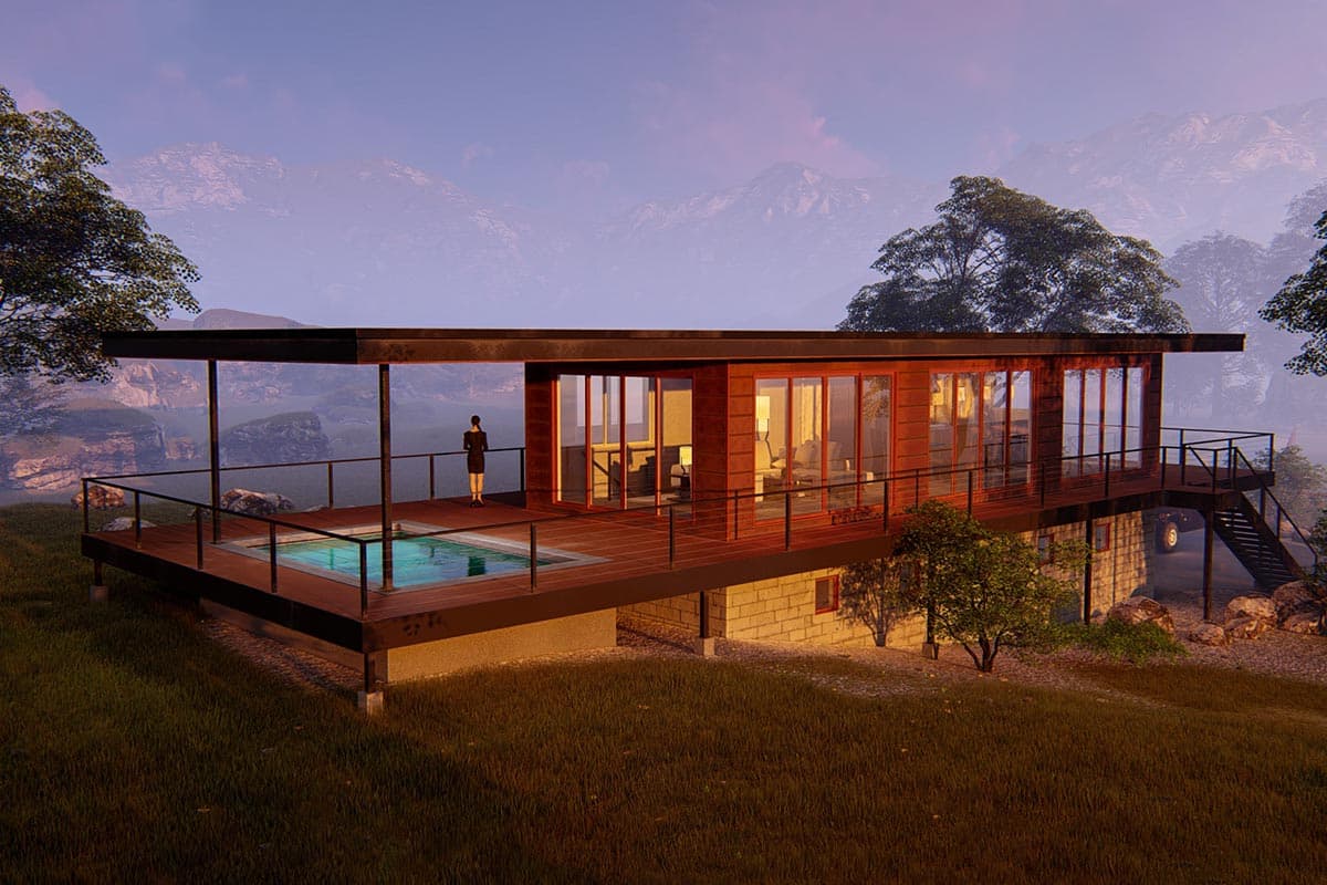 Plan 450006ESP: Modern Getaway Retreat - 1284 Sq Ft - Image #4 - Contemporary, Mid Century Modern, Modern, Vacation