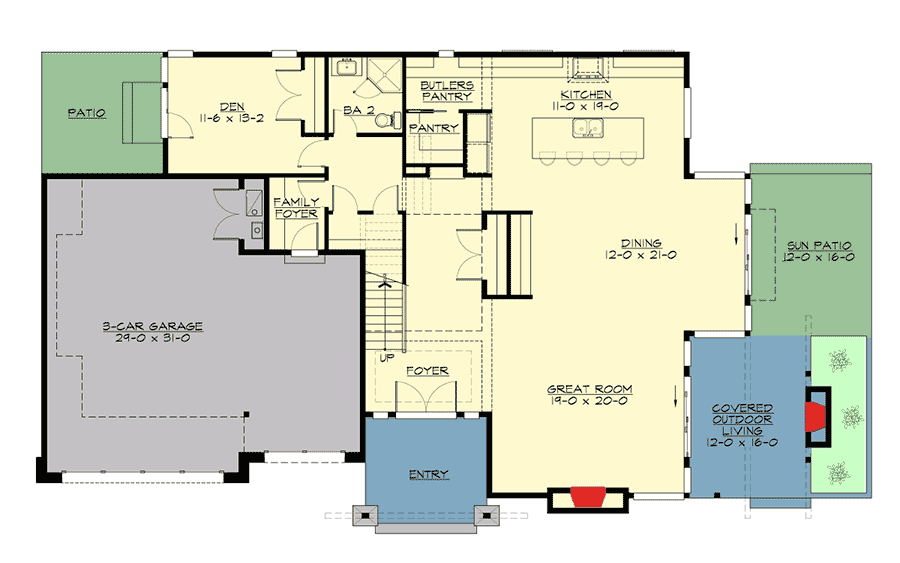 Plan 23677JD: Modern House Plan with Sun Patio and covered Outdoor Living Areas - Floor Plan - Main Level - Contemporary, Modern, Northwest