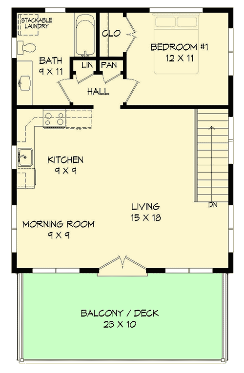 Plan 68461VR: Modern Garage Apartment House Plan with Sun Deck - 680 Sq Ft Garage and 820 Sq Ft Apartment - Floor Plan - 2nd Floor - Carriage, Contemporary, Modern, Vacation