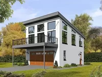Modern Garage Apartment House Plan with Sun Deck - 680 Sq Ft Garage and 820 Sq Ft Apartment