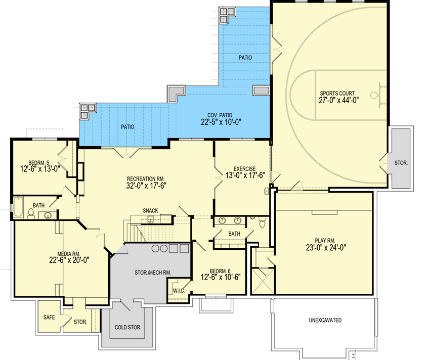 Plan 290000IY: Luxurious Craftsman House Plan with Optional Sports Court - 4034 Sq Ft - Floor Plan - Optionally Finished Lower Level - Craftsman, New American, Northwest