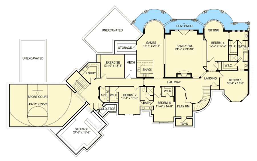 Plan 290002IY: European Mansion with Optional Sports Court - Floor Plan - Lower Level - European, French Country