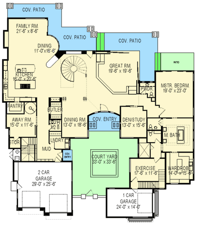Plan 290006IY: Huge Contemporary House Plan with Sunken Great Room - Floor Plan - Main Level - Contemporary, Modern