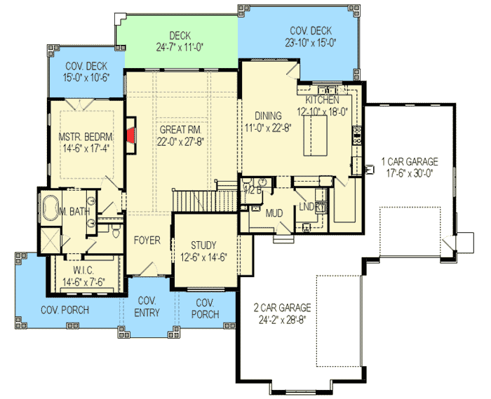 Plan 290017IY: New American Lake House Plan with Amazing Rear-Facing Views - 3868 Sq Ft - Floor Plan - Main Level - Coastal, Country, Craftsman, New American, Northwest, Traditional