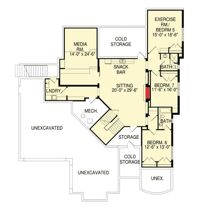 Plan 290027IY: Seven Bedroom Luxury Modern House Planwith Two Laundry Rooms - Floor Plan - Basement - Contemporary, Modern, Northwest, Prairie
