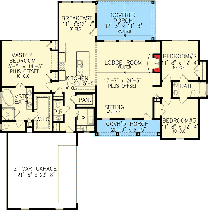 Plan 25630GE: One-Story Farmhouse Plan - Floor Plan - Main Level - Country, New American, Ranch, Southern, Traditional
