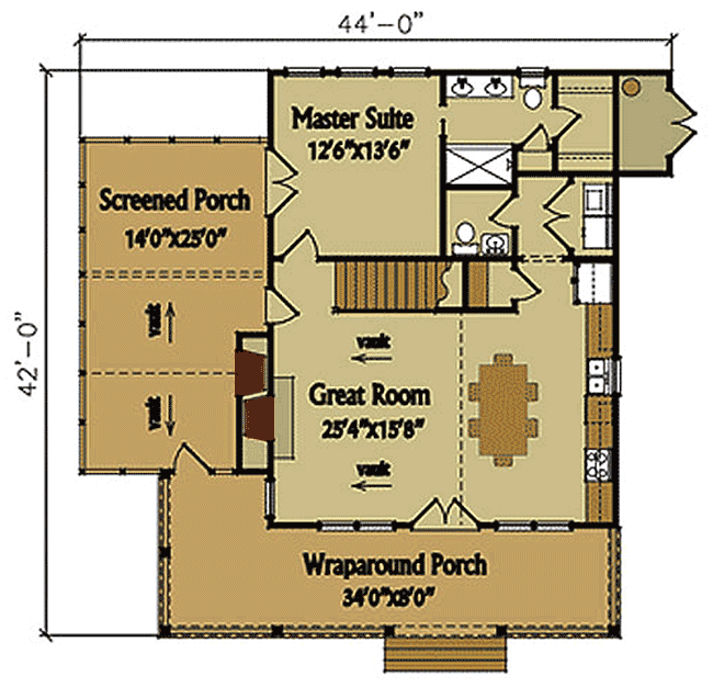 Plan 92382MX: Rustic Mountain Cabin - Floor Plan - Main Level - Cabin, Cottage, Mountain, Rustic, Vacation