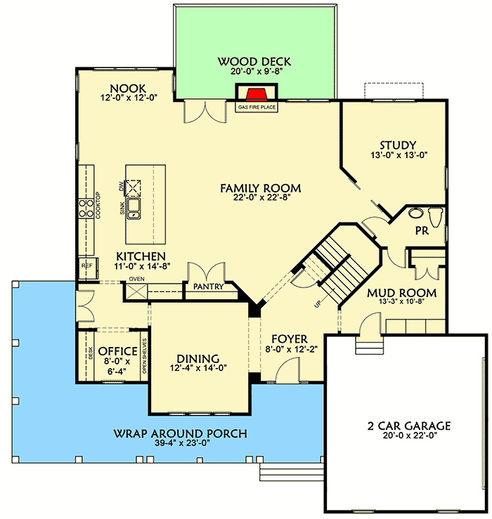 Plan 500008VV: 4 Bed Country House Plan with L-Shaped Porch - 3460 Sq Ft - Floor Plan - Main Level - Country, Farmhouse, Modern Farmhouse, Southern