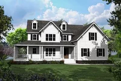 4 Bed Country House Plan with L-Shaped Porch - 3460 Sq Ft