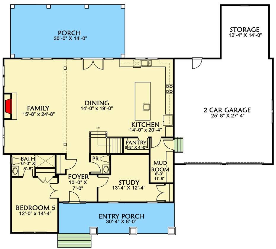 Plan 500011VV: 5 Bed Craftsman with Board and Batten Siding and 2 Porches - Floor Plan - Main Level - Country, Craftsman, Farmhouse, New American