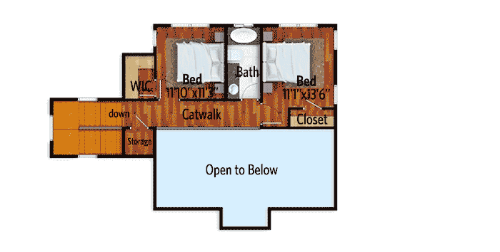 Plan 430001LY: Rockin' 3 Bed Hill Country with Catwalk Overlook - Floor Plan - 2nd Floor - Country, Farmhouse, Vacation